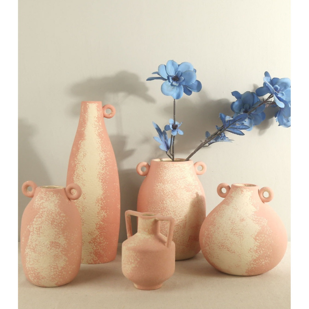 【巨路生活】陶瓷花瓶 粉橘＋米白漸層釉色 粉橘系手感陶瓷花瓶組-細節圖2