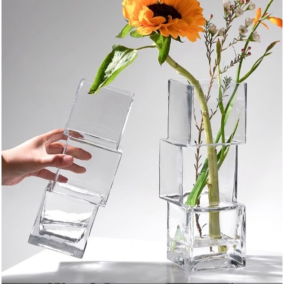 【巨路生活】玻璃花瓶　錯落之美・層層驚豔｜創意錯位玻璃花瓶-細節圖3