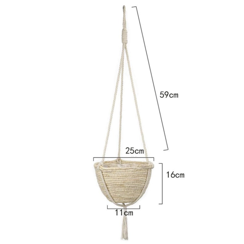 【巨路生活】手工編織麻繩吊掛花籃 玉米繩圓形吊繩 -玉米皮25cm花盆-細節圖6