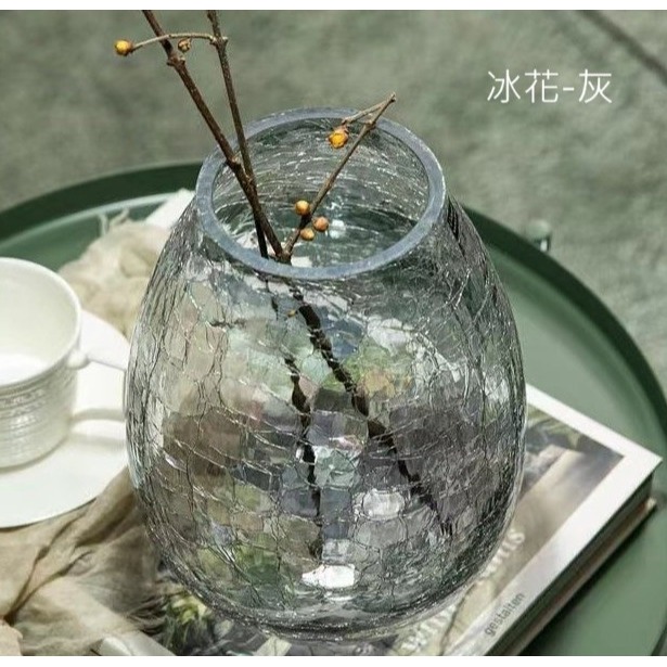 【巨路生活】玻璃花瓶 輕奢裂紋冰花玻璃花瓶 琉光透明花器 家居裝飾插花瓶-細節圖5