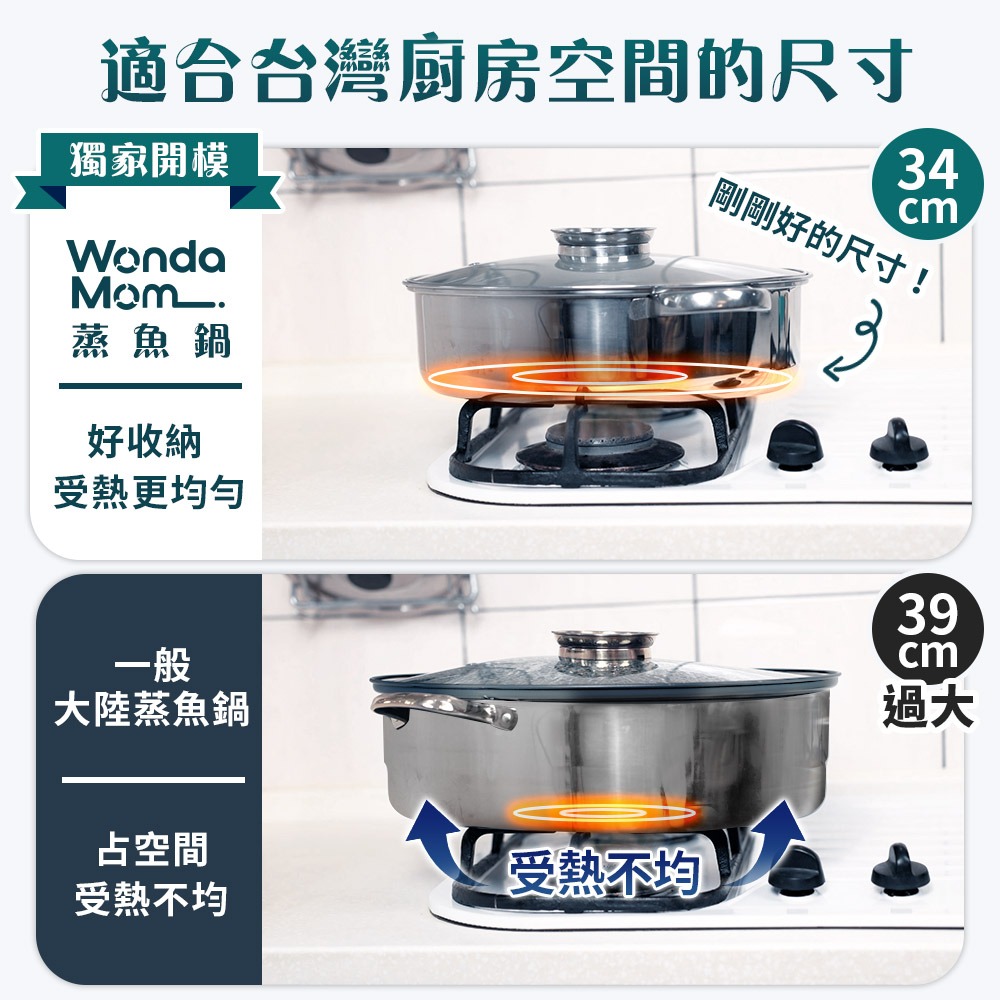 WondaMom 304不鏽鋼蒸魚鍋具組 【JOJOGO】附蒸盤蒸架+防燙夾4件組 蒸鍋 蒸籠 湯鍋 料理鍋-細節圖4