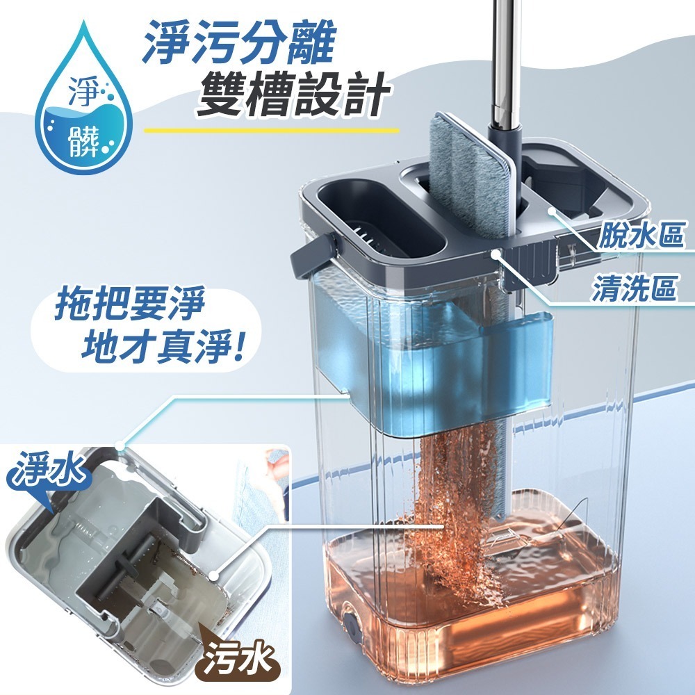 JOJOGO 污利海 升級版髒淨分小神拖 平板拖把 淨汙分離拖把 汙水分離拖把 旋轉拖把 懶人拖把 淨污分離 直立拖把-細節圖2