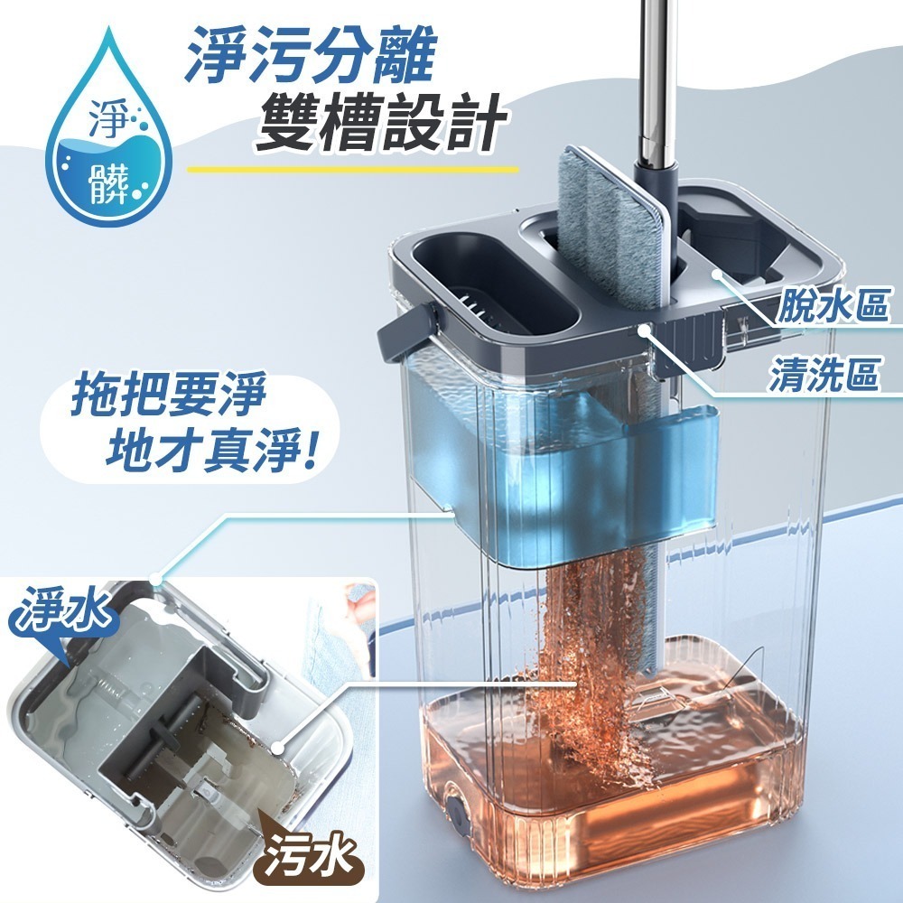 【限時購】JOJOGO 揪揪購 污利海 升級版髒淨分小神拖 平板拖把 淨汙分離拖把 汙水分離拖把-細節圖2