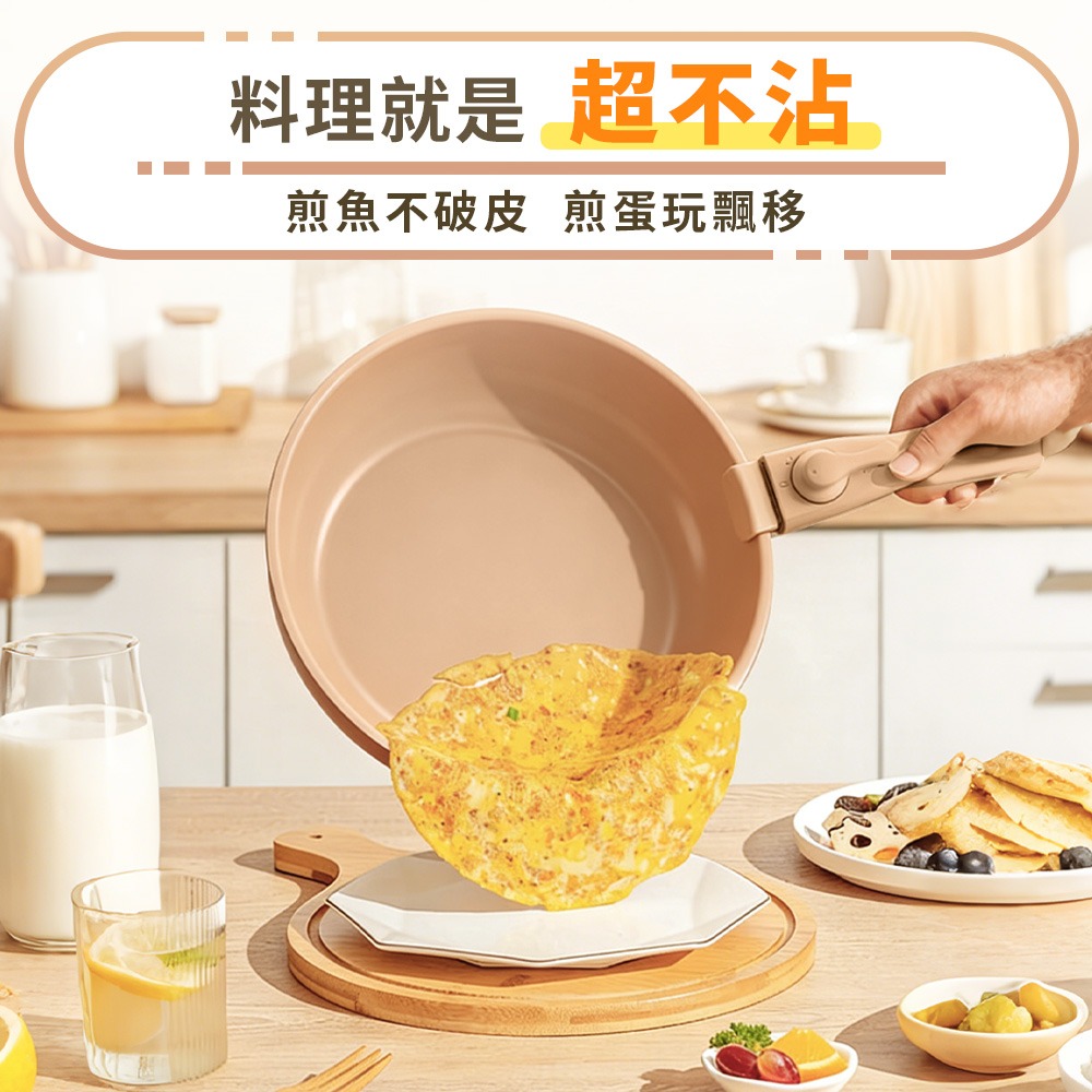 JOJOGO Wondamom 加大可拆鍋具六件組 麥飯石不沾鍋 陶瓷塗層不沾鍋 可拆式手把 可拆式手柄 平底鍋 炒鍋-細節圖9