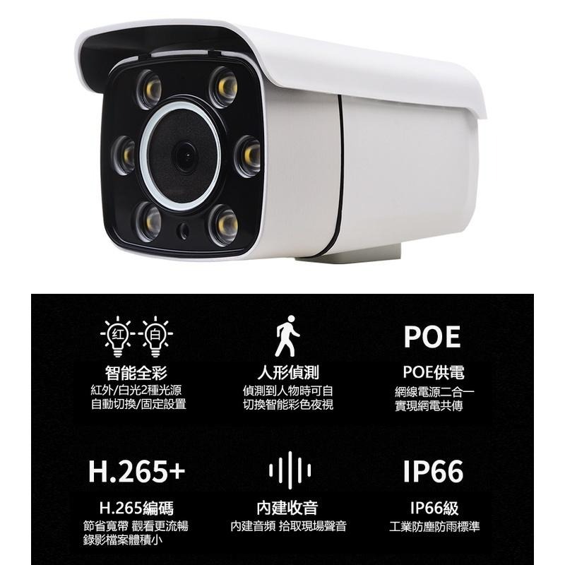 戶外防水 監視器 鏡頭 500萬 聲音 數位 網路 攝影機 智能雙光 全彩夜視 4mm 人形偵測 POE供電 ONVIF-細節圖6