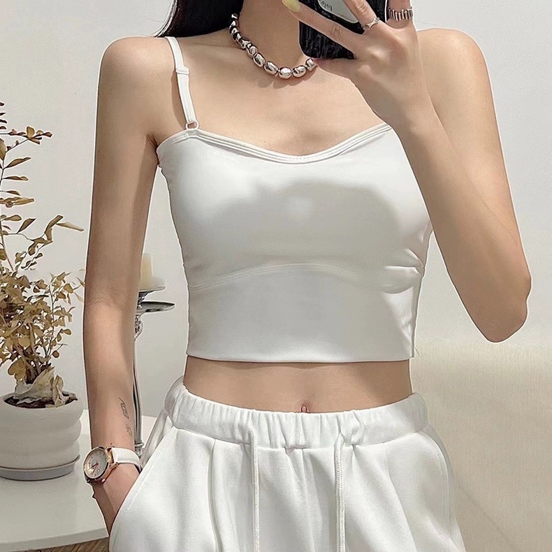 【冰絲吊帶 小可愛 bra top】背心 細肩帶 文胸 冰絲質感-細節圖5