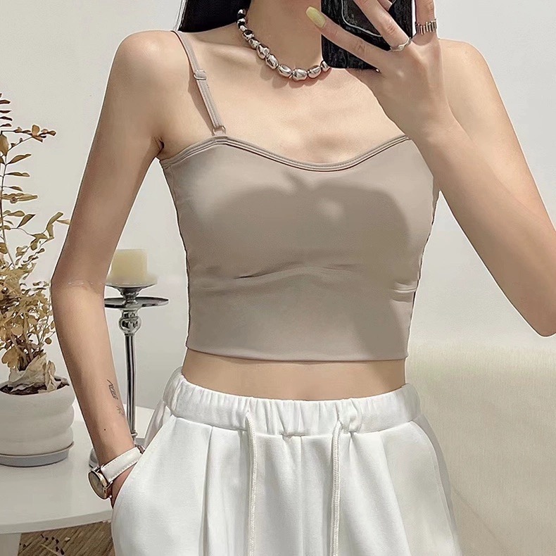 【冰絲吊帶 小可愛 bra top】背心 細肩帶 文胸 冰絲質感-細節圖6