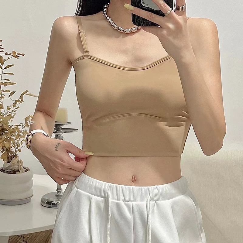 【冰絲吊帶 小可愛 bra top】背心 細肩帶 文胸 冰絲質感-細節圖8