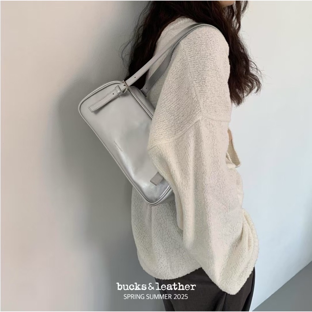 bucks & leather 韓國代購🇰🇷 【25SS】 ins風單肩腋下包 牛皮亮面-細節圖2