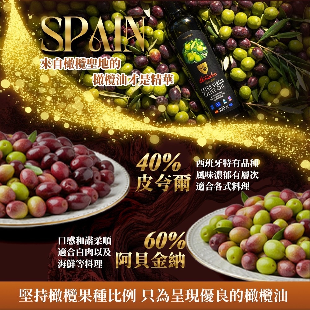 ￼西班牙 TENDRE 添得瑞 100%初榨冷壓 頂級橄欖油250ml 6瓶組 [甄品饌]-細節圖4
