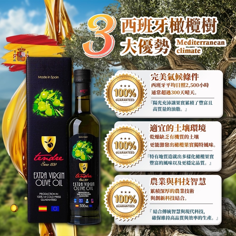 ￼西班牙 TENDRE 添得瑞 100%初榨冷壓 頂級橄欖油250ml 6瓶組 [甄品饌]-細節圖6