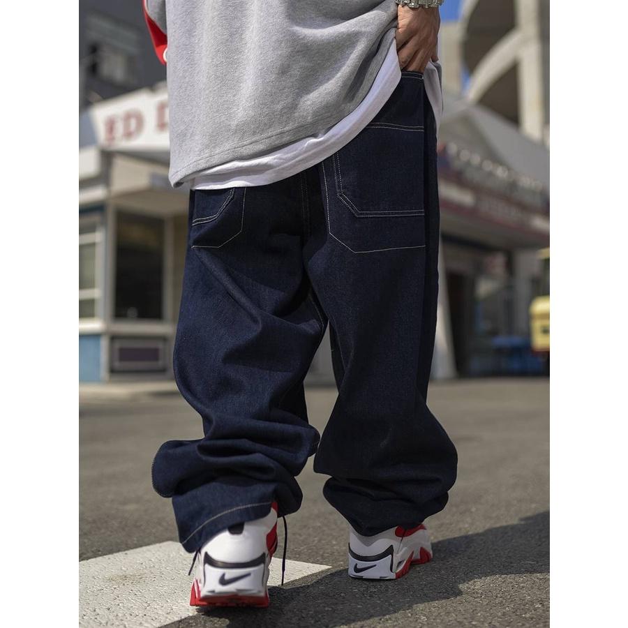 刺繡深藍大碼嘻哈牛仔褲-細節圖2