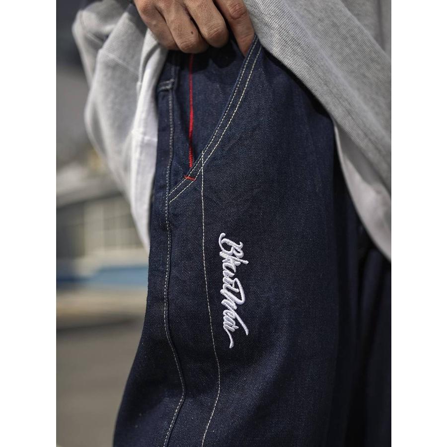 刺繡深藍大碼嘻哈牛仔褲-細節圖3