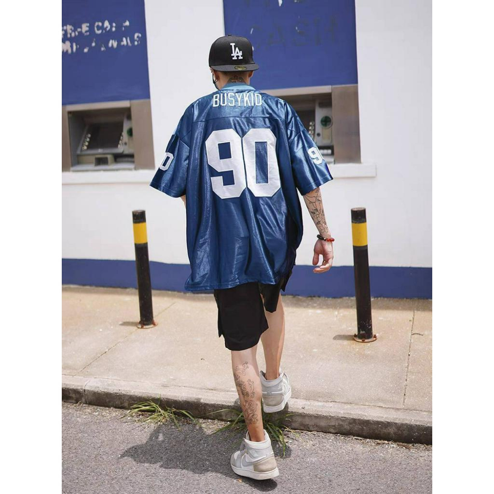 藍色 嘻哈 短袖球衣 西海岸 刺繡 街舞-細節圖2