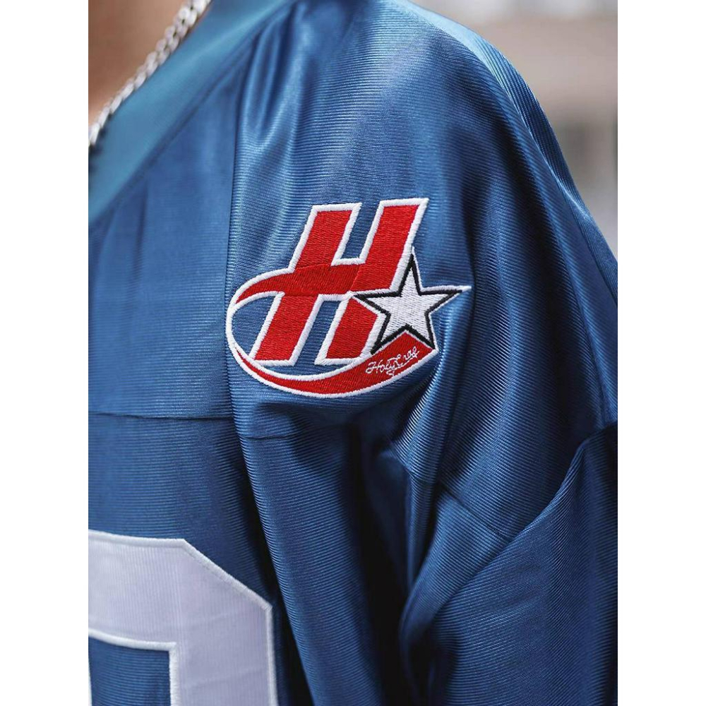 藍色 嘻哈 短袖球衣 西海岸 刺繡 街舞-細節圖3