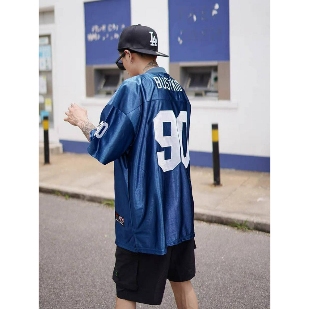 藍色 嘻哈 短袖球衣 西海岸 刺繡 街舞-細節圖5