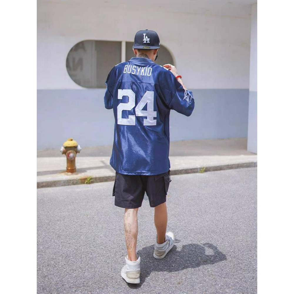 藍色 嘻哈 短袖球衣 西海岸 刺繡 街舞-細節圖7