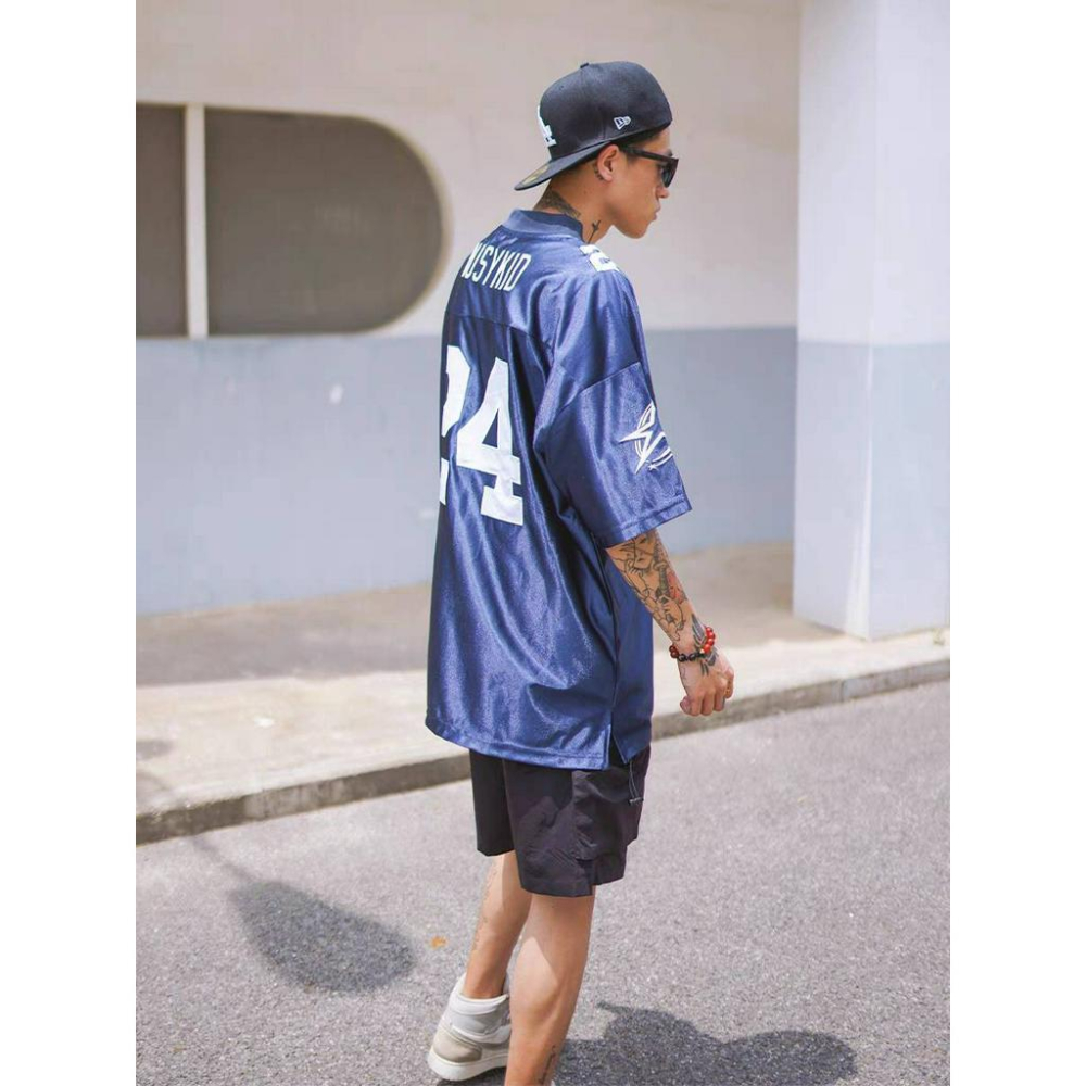 藍色 嘻哈 短袖球衣 西海岸 刺繡 街舞-細節圖9