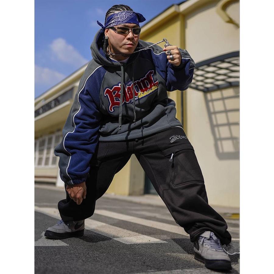 重磅拼接  撞色 刺繡 搖粒絨 長袖帽T-細節圖2