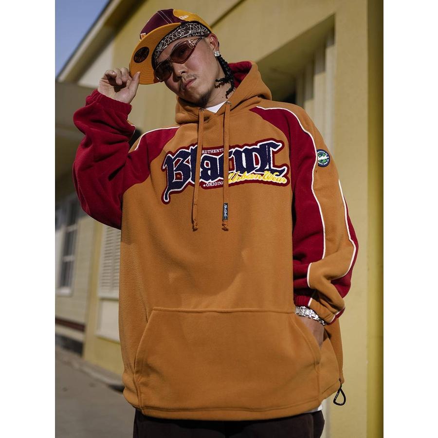 重磅拼接  撞色 刺繡 搖粒絨 長袖帽T-細節圖4