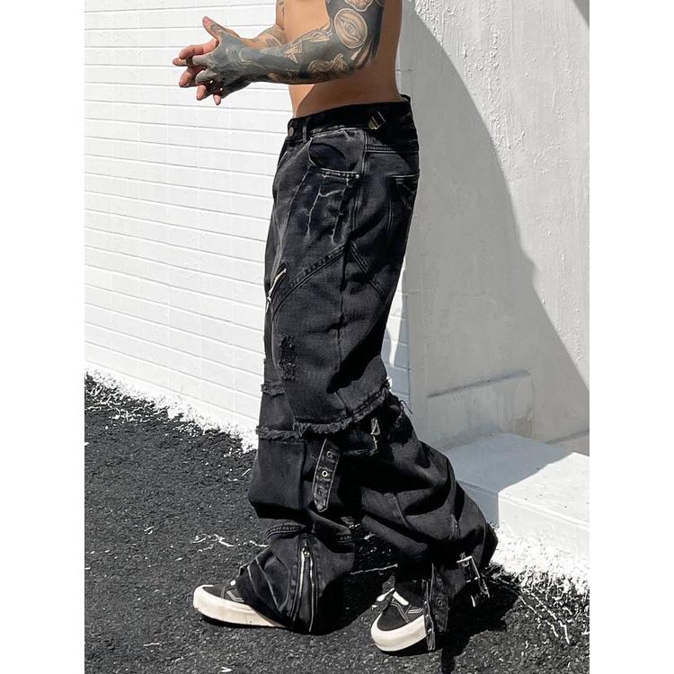 水洗牛仔褲 寬鬆直筒-細節圖2