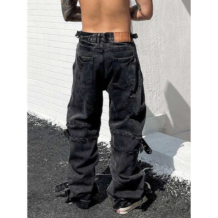 水洗牛仔褲 寬鬆直筒-細節圖3