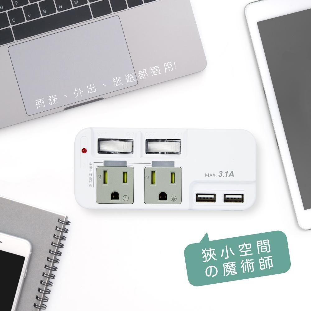 【現貨附發票】KINYO 耐嘉 3P高溫斷電2開2插+2USB分接器 USB充電器 插座 1入 GIU-3222-細節圖8