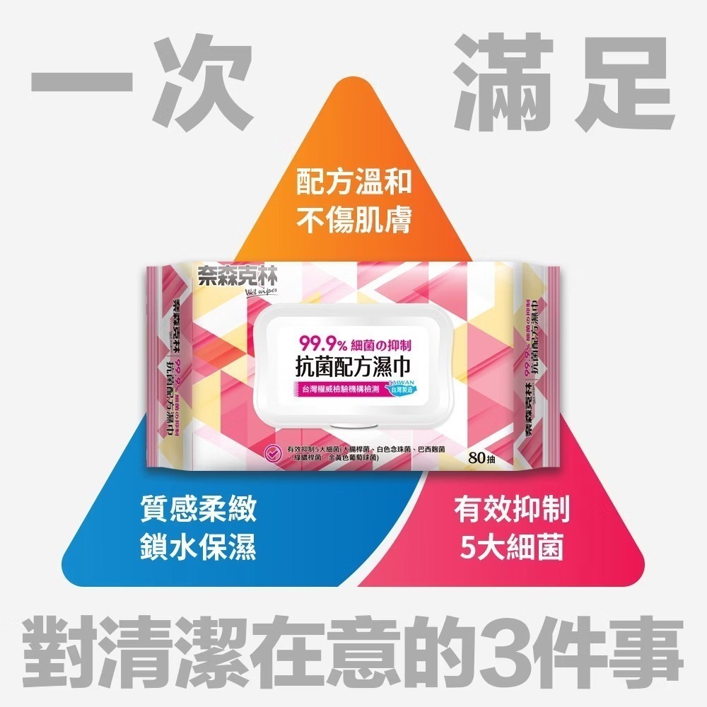 【現貨附發票】奈森克林 抗菌配方濕巾 抗菌濕紙巾 (掀蓋) 80抽 /包-細節圖3