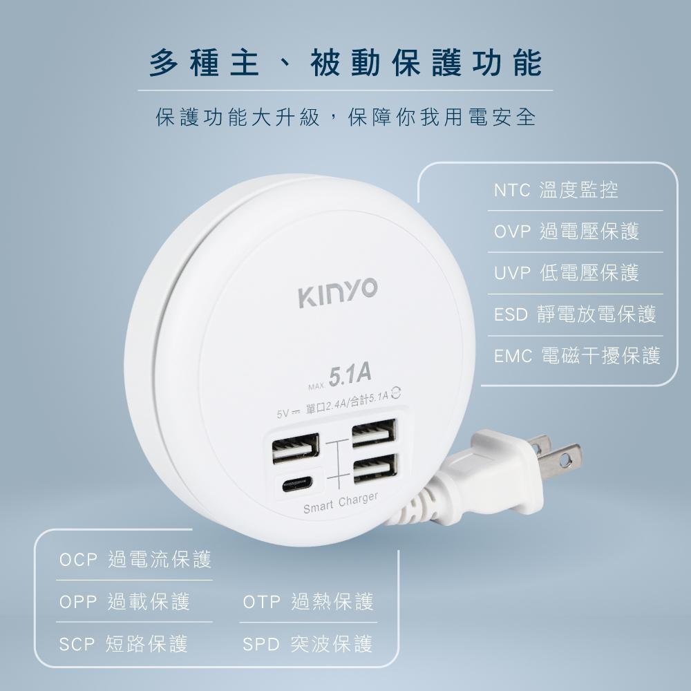 【現貨附發票】KINYO 耐嘉 4USB收納式智慧快充分接器 USB充電器 1入 GIU-400-細節圖6