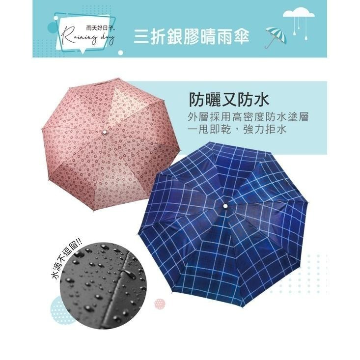 【現貨附發票】KINYO 耐嘉 21吋三折銀膠輕量晴雨傘 1入 KU-9050-細節圖2