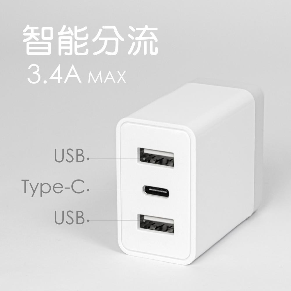 【現貨附發票】KINYO 耐嘉 雙USB+Type-C 極速充電器 USB充電器 1入 CUH-5355-細節圖4