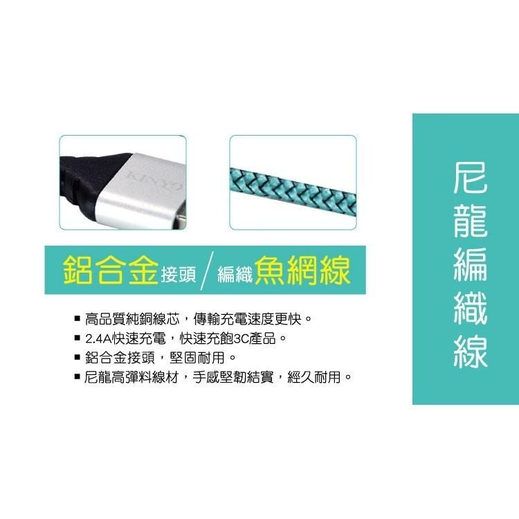 【現貨附發票】KINYO 耐嘉 Micro USB 交錯格紋2.4A極速充電傳輸線 2m /條 USB-B08-細節圖3