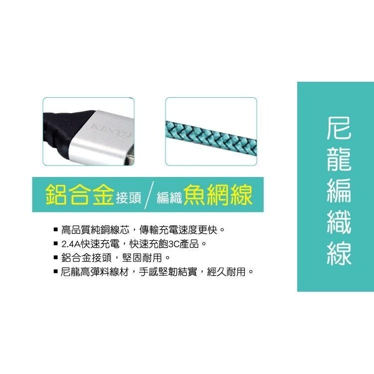 【現貨附發票】KINYO 耐嘉 Micro USB 交錯格紋2.4A極速充電傳輸線 2m /條 USB-B08-細節圖3