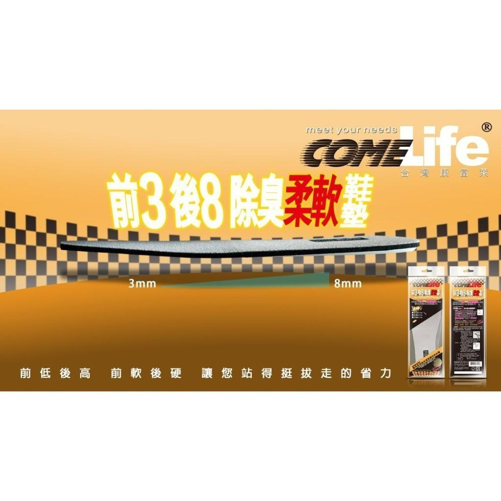 【現貨附發票】COMELife 康富萊 前3後8除臭柔軟鞋墊 1雙入-細節圖2