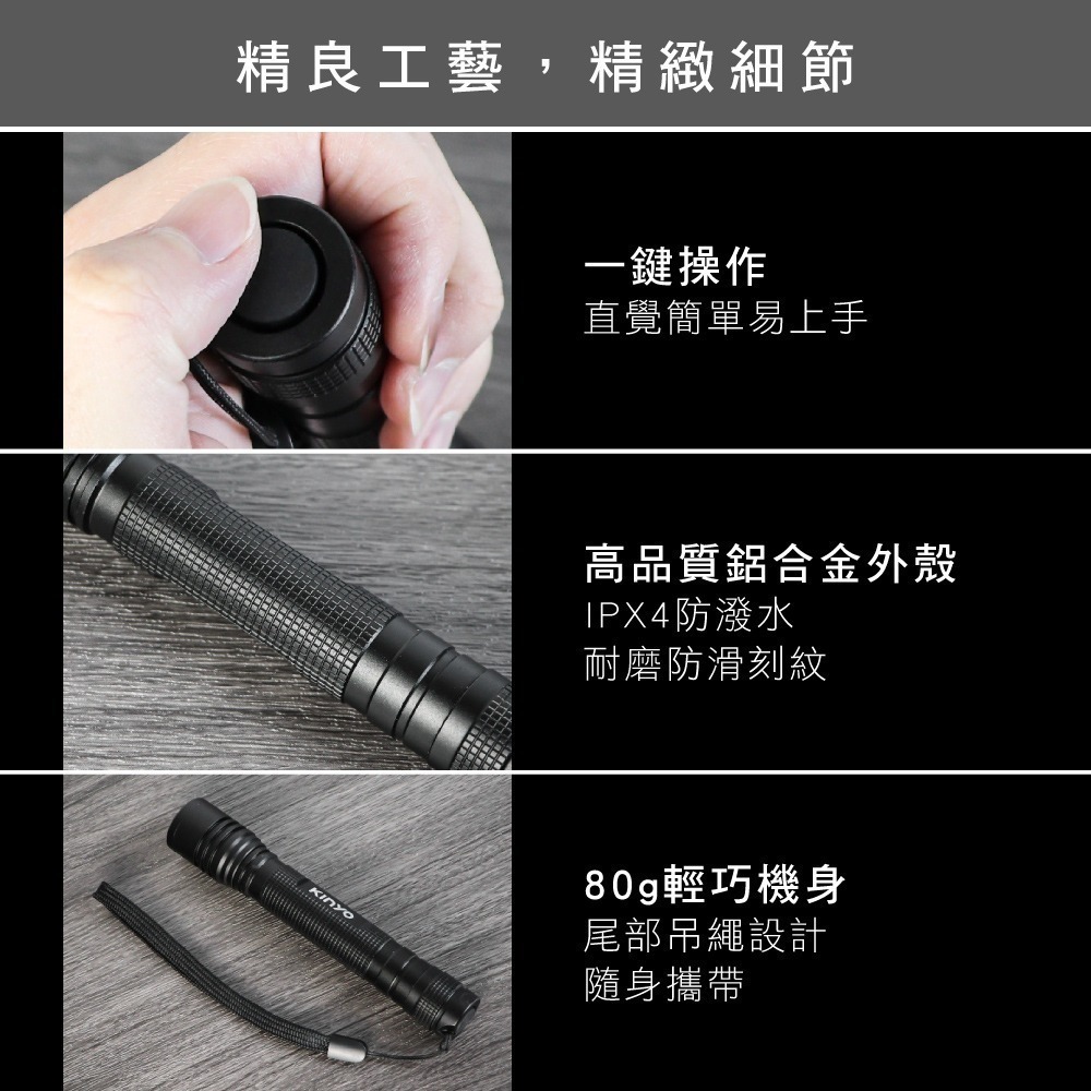 【現貨附發票】KINYO 耐嘉 電池式LED變焦手電筒 照明燈 露營燈 工作燈 LED手電筒 1入 LED-478-細節圖6