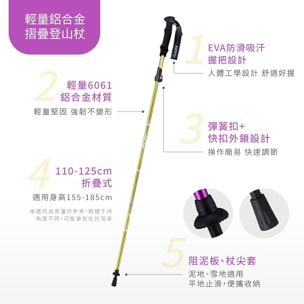 【現貨附發票】KINYO 耐嘉 SOMMET 輕量鋁合金五節摺疊登山杖 1入 TP-6020-細節圖3