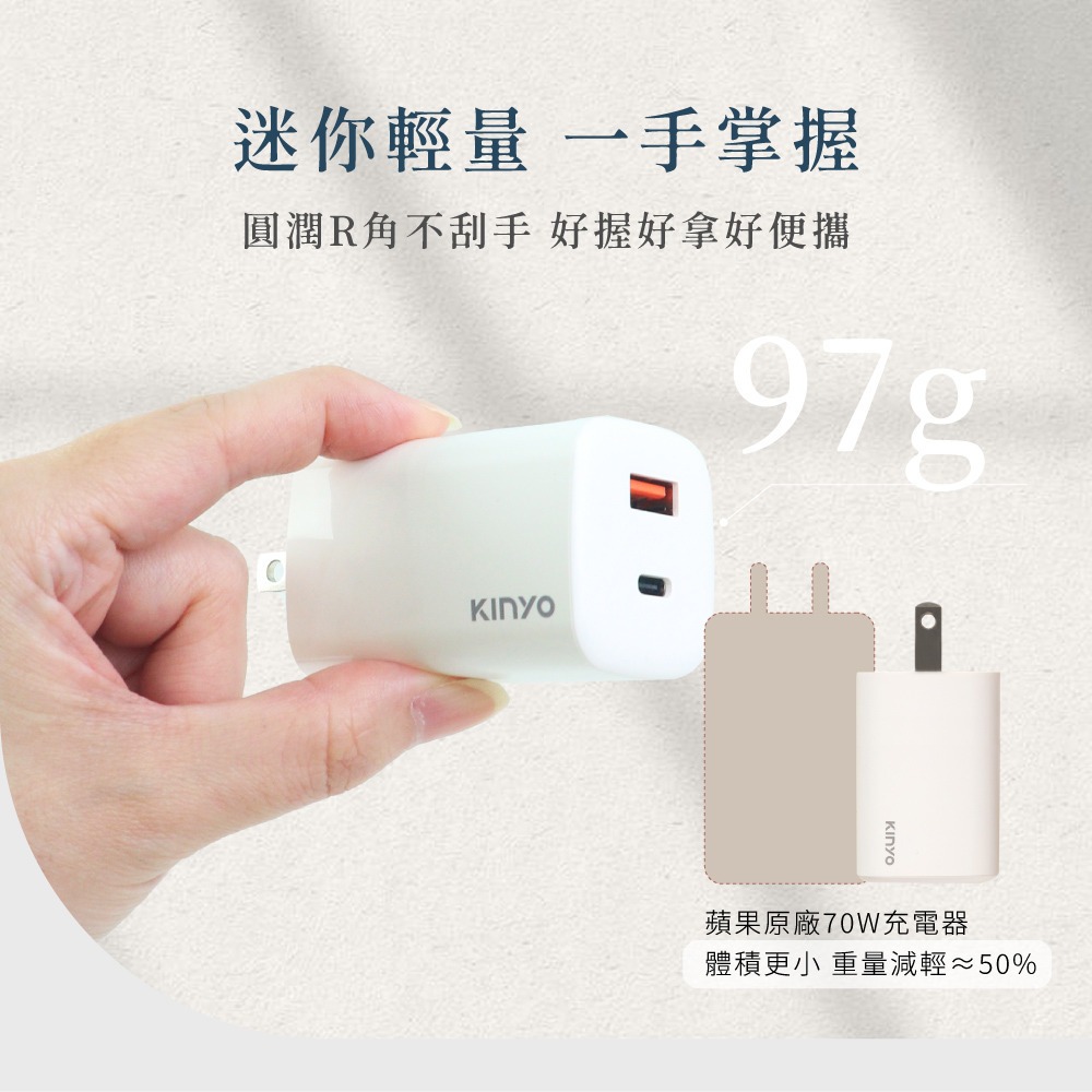 【現貨附發票】KINYO 耐嘉 氮化鎵雙孔PD充電器65W USB+Type-C USB充電器 1入 PDCB-165-細節圖5