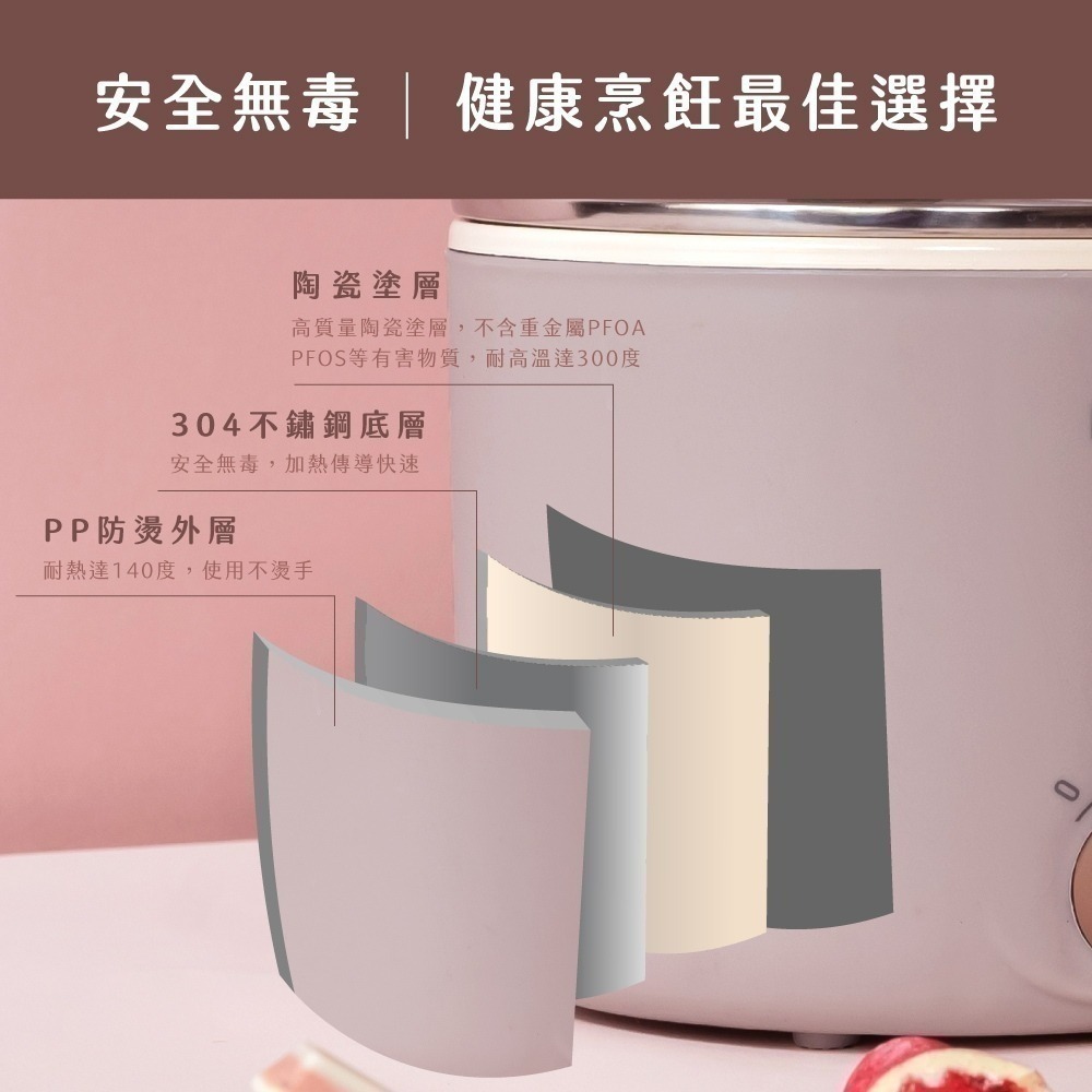 【現貨附發票】KINYO 耐嘉 1.6L多功能陶瓷美食鍋 電煮鍋 快煮鍋 電火鍋 煲湯鍋 宿舍電鍋 1入 FP-0769-細節圖2