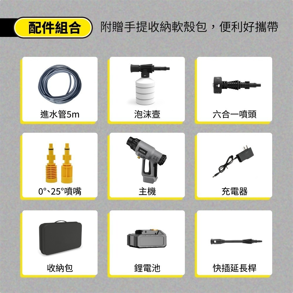 【現貨附發票】KINYO 耐嘉 無線高壓清洗機 高壓水槍 高壓洗車機 1入 HPC-63-細節圖9