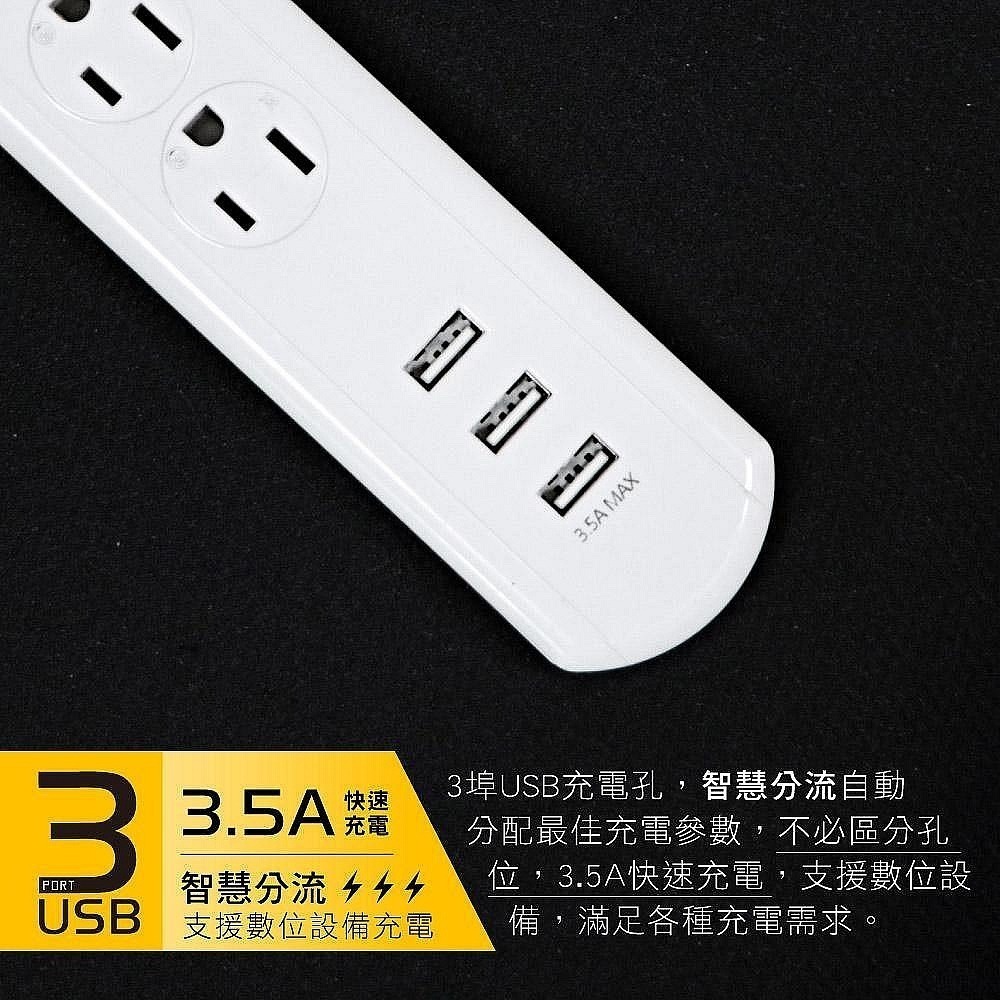【現貨附發票】KINYO 耐嘉 3P過載斷電1開3插+3USB延長線 CGU313-9-細節圖6