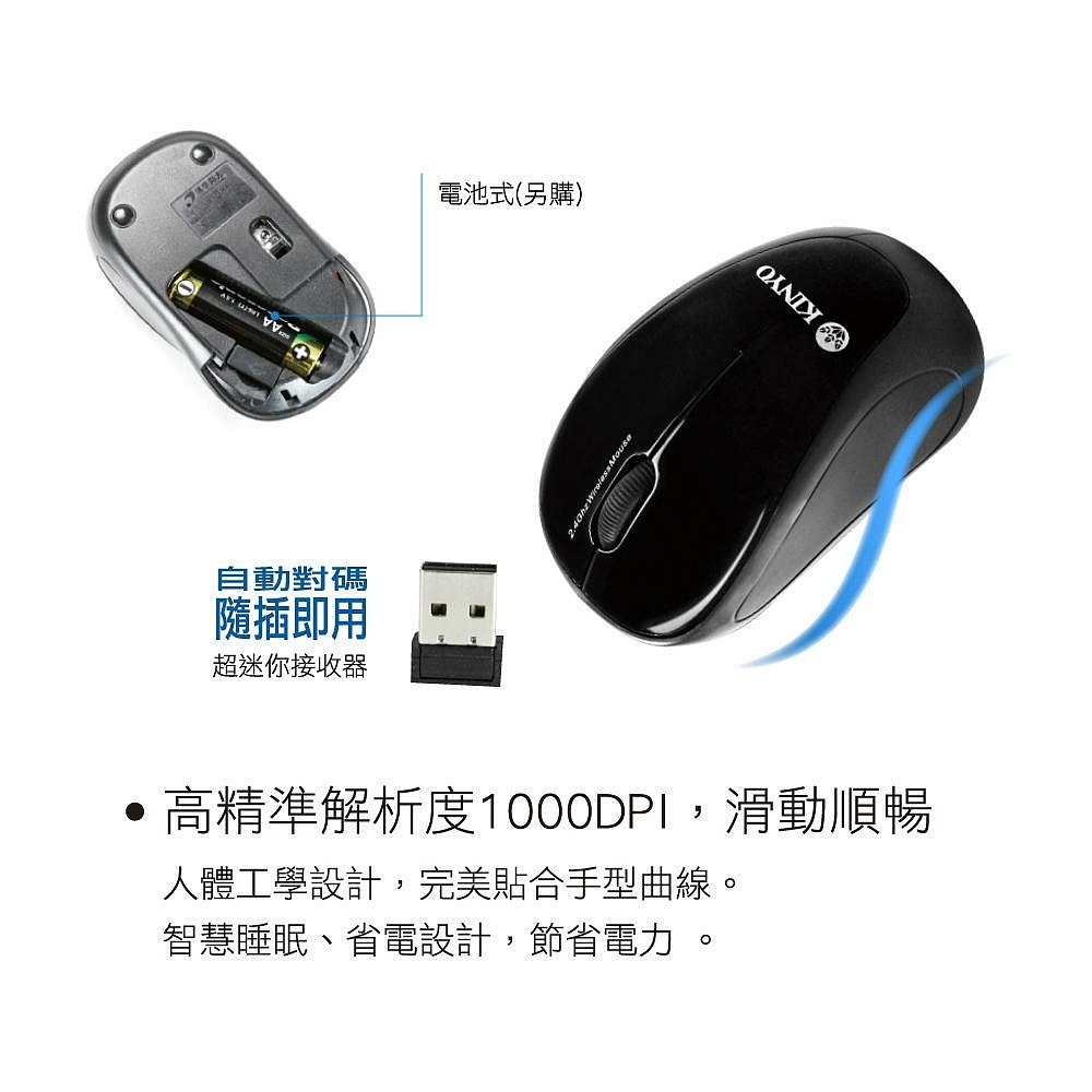 【現貨附發票】KINYO 耐嘉 2.4GHz 無線鍵盤滑鼠組 無線鍵盤 無線滑鼠 1入 GKBM-881-細節圖3