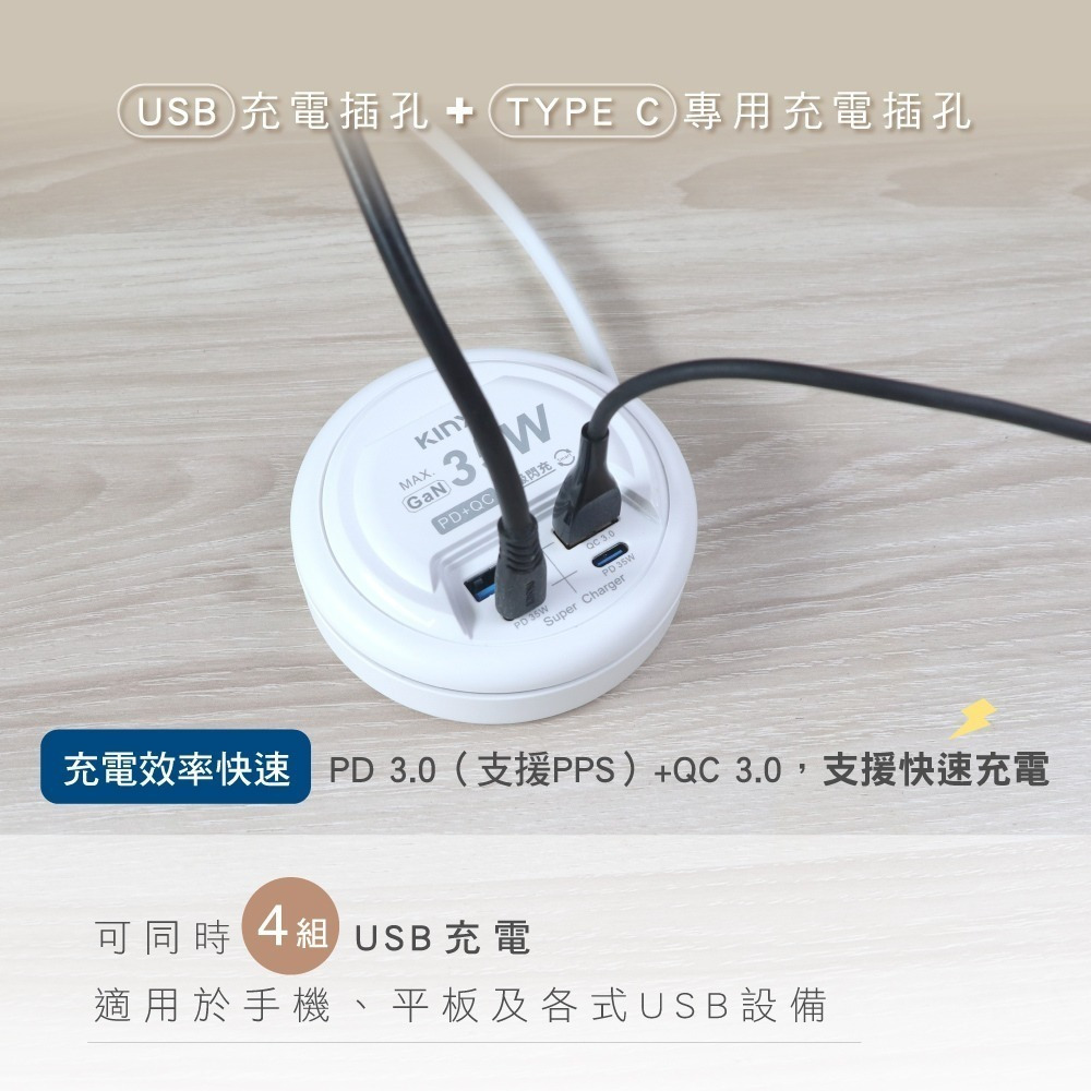 【現貨附發票】KINYO 耐嘉 4USB收納式PD+QC智慧快充分接器延長線 USB充電器 1入 GIU-PD435-細節圖3