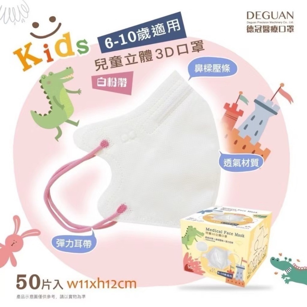 省荷包市集【德冠】3D立體醫用口罩 3D兒童醫用口罩  幼童3D立體口罩 醫療口罩 全年齡  50入台灣製-細節圖11
