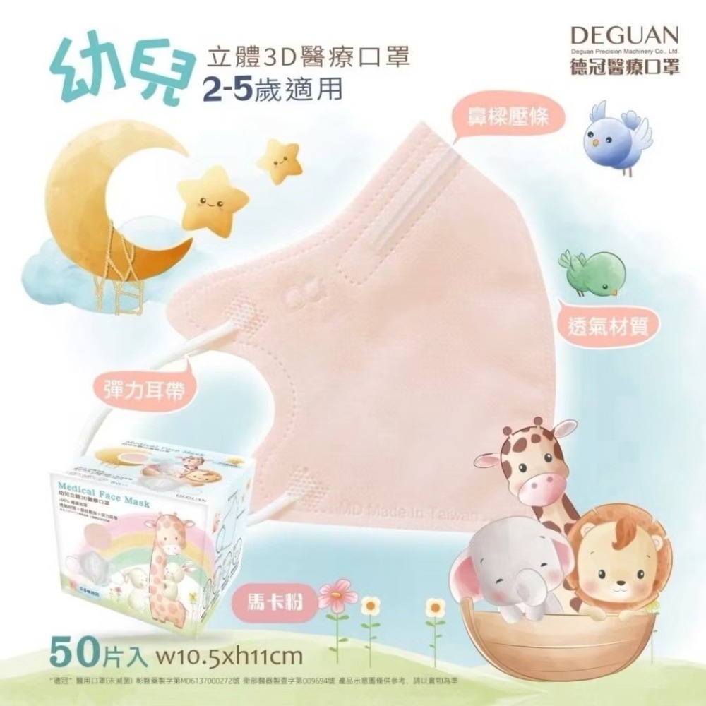 省荷包市集【德冠】3D立體醫用口罩 3D兒童醫用口罩  幼童3D立體口罩 醫療口罩 全年齡  50入台灣製-細節圖7