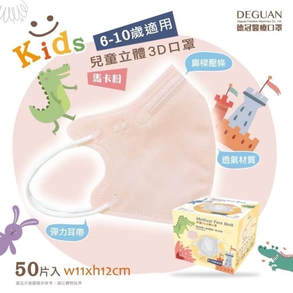 省荷包市集【德冠】3D立體醫用口罩 3D兒童醫用口罩  幼童3D立體口罩 醫療口罩 全年齡  50入台灣製-規格圖11