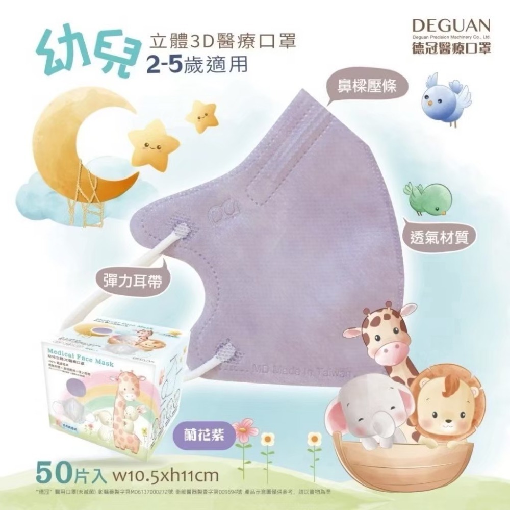 省荷包市集【德冠】3D立體醫用口罩 3D兒童醫用口罩  幼童3D立體口罩 醫療口罩 全年齡  50入台灣製-規格圖11
