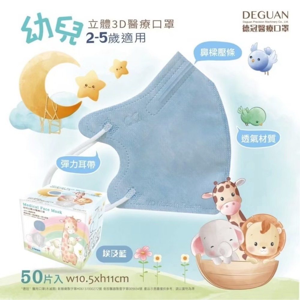 省荷包市集【德冠】3D立體醫用口罩 3D兒童醫用口罩  幼童3D立體口罩 醫療口罩 全年齡  50入台灣製-規格圖11