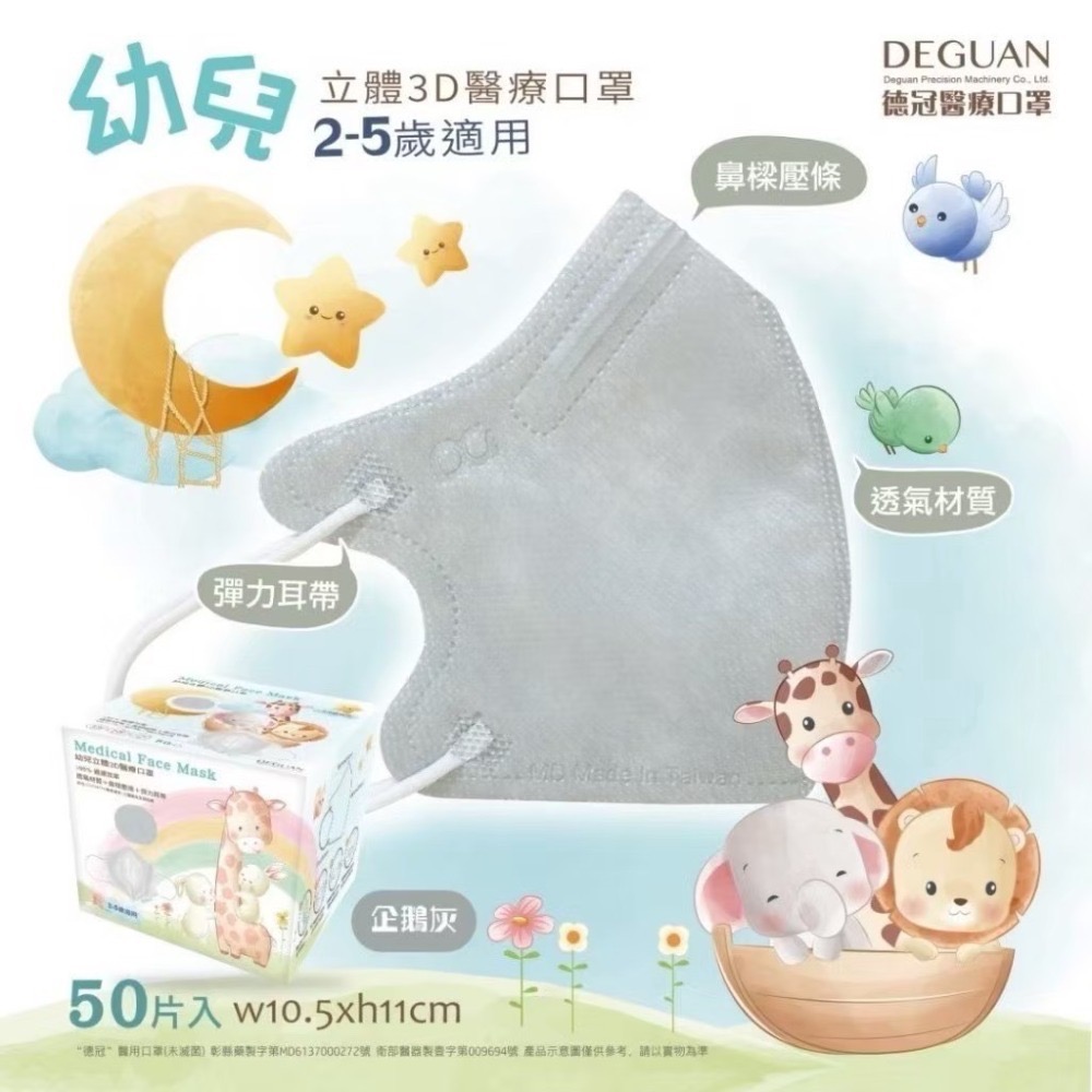省荷包市集【德冠】3D立體醫用口罩 3D兒童醫用口罩  幼童3D立體口罩 醫療口罩 全年齡  50入台灣製-規格圖11