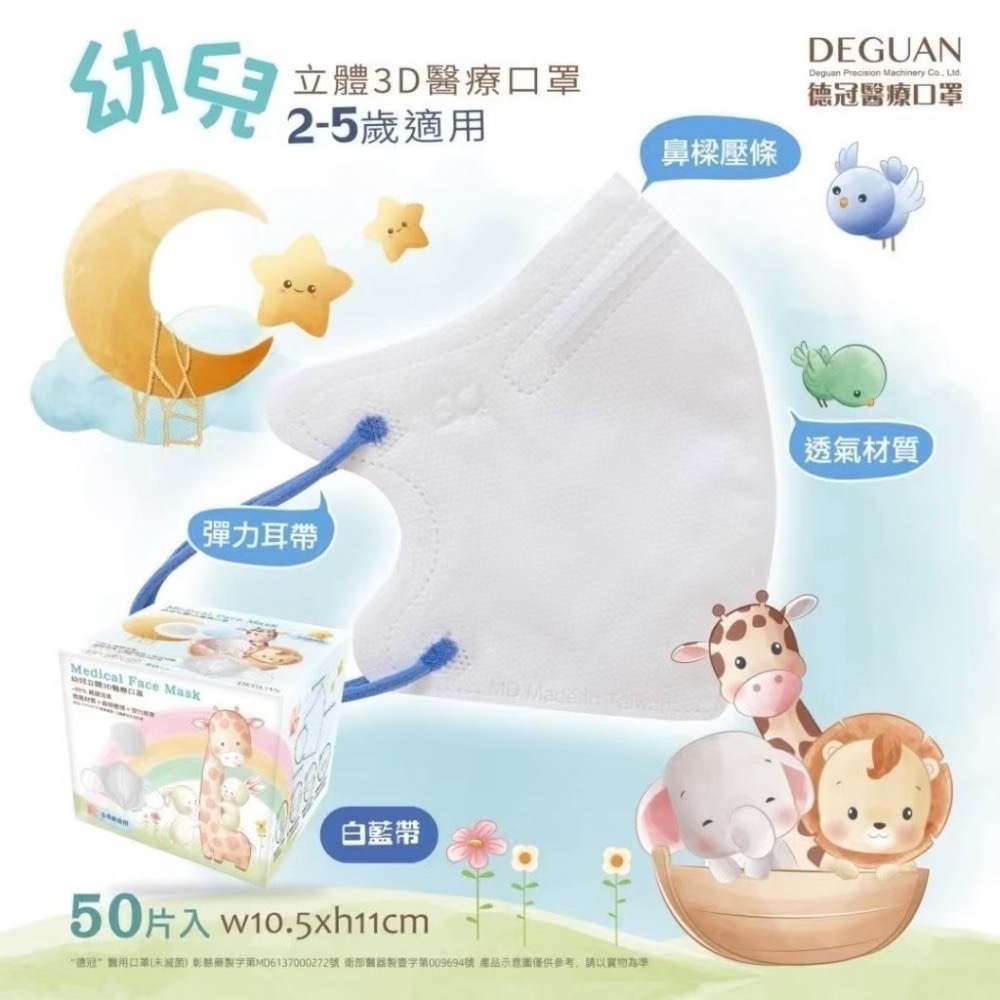 省荷包市集【德冠】3D立體醫用口罩 3D兒童醫用口罩  幼童3D立體口罩 醫療口罩 全年齡  50入台灣製-規格圖11