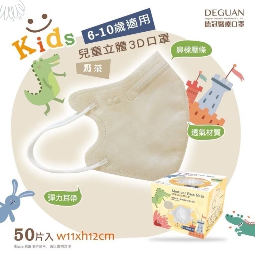 省荷包市集【德冠】3D立體醫用口罩 3D兒童醫用口罩  幼童3D立體口罩 醫療口罩 全年齡  50入台灣製-規格圖11